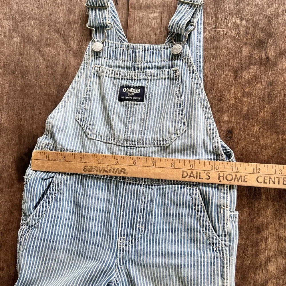 Oshkosh B’Gosh Boys Sz 24 Months Blue & White Striped Denim Conductor Overalls